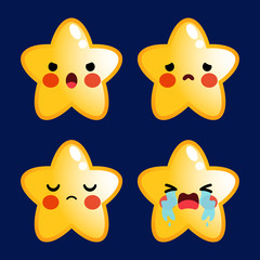 Cartoon Cute Stars Emoticon Avatar Face Negative Emotions Set Stock Vector