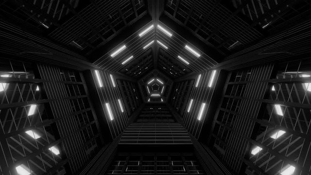 B&W Futuristic Alien Spaceship Reflective Metal Corridor Tunnel Gate Empty Glowing Background