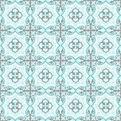 Abstract floral seamless pattern. Geometric asian ornament. Traditional floral oriental tile ornamental backdrop in portugues azulejo style. Good for wallpaper design