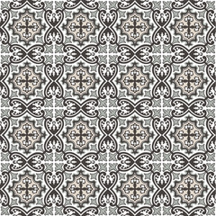 Abstract floral seamless pattern. Geometric asian ornament. Traditional floral oriental tile ornamental backdrop in portugues azulejo style. Good for wallpaper design