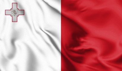 Malta flag blowing in the wind. Background texture. 3d Illustration.