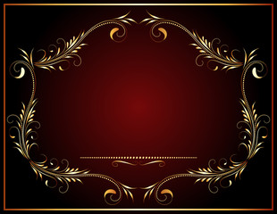 Decorative vintage frame with golden floral ornament and border in victorian style for decor booklet cover, invitation, congratulations or presentation