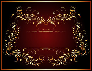Decorative vintage frame with golden floral ornament and border in victorian style for decor booklet cover, invitation, congratulations or presentation