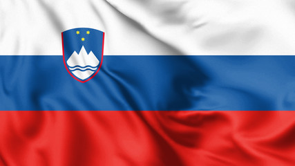 Slovenia flag blowing in the wind. Background texture. 3d Illustration.