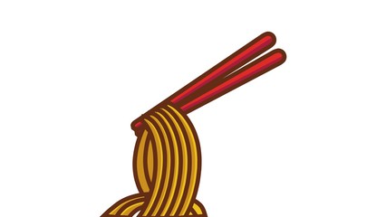 Vector chicken noodles, noodles with chopsticks in a bowl.