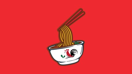 Vector chicken noodles, noodles with chopsticks in a bowl.