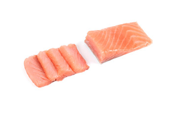 Sliced salmon fillet isolated on white background.