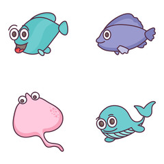  Funny Fishes Doodle Icons Pack