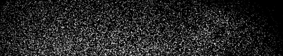 White Grainy Texture On Black. Panoramic Background. Wide Horizontal Long Banner For Site. Dust Overlay. Light Coloured Noise Granules. Snow Vector Elements. Illustration, EPS 10.
