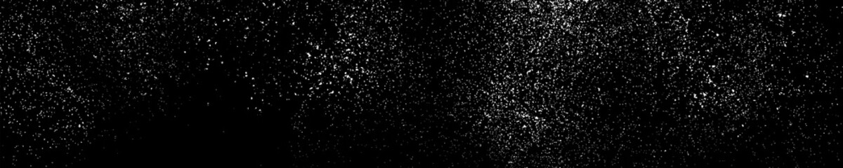 White Grainy Texture On Black. Panoramic Background. Wide Horizontal Long Banner For Site. Dust Overlay. Light Coloured Noise Granules. Snow Vector Elements. Illustration, EPS 10.