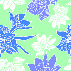 Fototapeta premium Vector seamless black and white floral pattern from leaf. Natural summer background