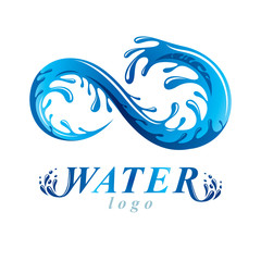Pure water vector abstract sign for use as business emblem in spa and resort organizations. Human and nature harmony concept. Infinity.