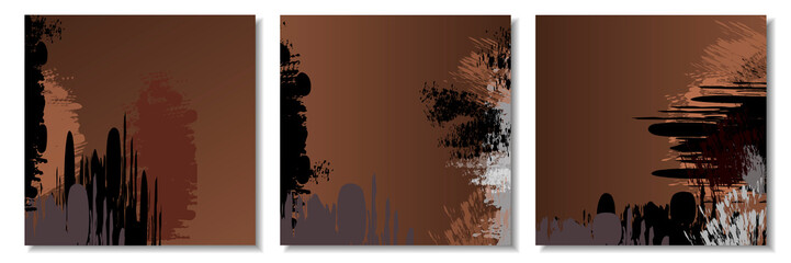 Set of abstract brown-black grunge spotted backgrounds. Vector illustration.