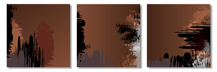 Naklejka premium Set of abstract brown-black grunge spotted backgrounds. Vector illustration.