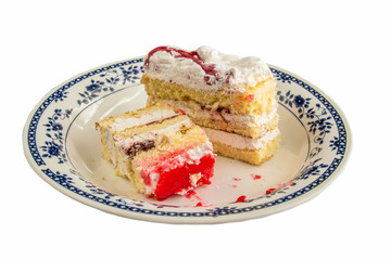 Homemade puff cake, cake in a plate, sponge cake.
