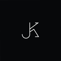 Minimal elegant monogram art logo. Outstanding professional trendy awesome artistic JK KJ initial based Alphabet icon logo. Premium Business logo White color on black background