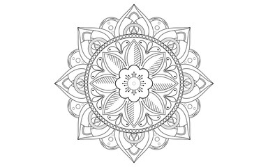 Circle pattern petal flower of mandala with black and white,Vector floral mandala relaxation patterns unique design with white background,Hand drawn pattern,concept meditation and relax