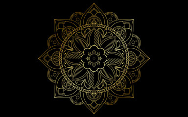 Circle pattern petal flower of mandala with gold color,Vector floral mandala patterns unique design with black background,Hand drawn pattern