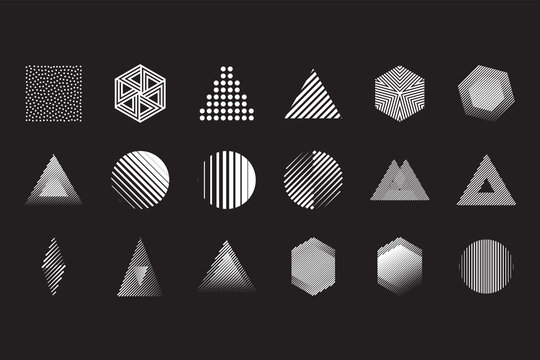 Universal Geometric Shapes Set. Design Forms on Black Background