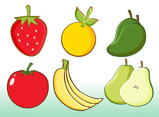 set of fruits isolated on white background