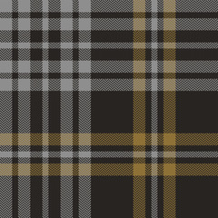Seamless check plaid pattern. Autumn winter tartan plaid background in dark grey and gold for menswear scarf, blanket, throw, duvet cover, upholstery, or other fashion textile print.