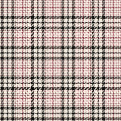Glen check plaid seamless pattern. Hounds tooth tartan plaid background texture in black, pink red, and off white for jacket, skirt, trousers, or other autumn winter tweed textile design.