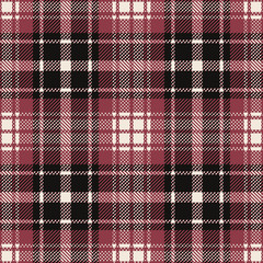 Plaid pattern seamless vector background in black, red pink, and off white. Check plaid for scarf, flannel shirt, blanket, duvet cover, or other autumn or winter fashion textile design.