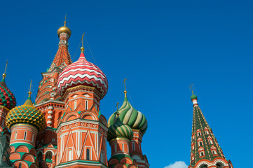 Fototapeta na wymiar Saint Basil's Cathedral on Red Square on blue sky background in Moscow, Russia