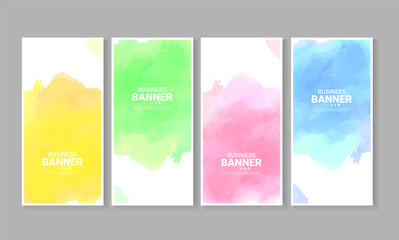 Set of business vertical banner with watercolors splash.	