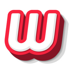 3D bold funny letter W, heavy type for modern super hero monogram, prize logo, comic graphic, fun and cool poster and education game. Extrude style vector typography design