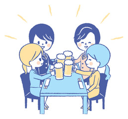 飲み会　宴会　ビールで乾杯　イラスト