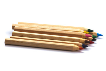 colored pencils isolated on white background. close up