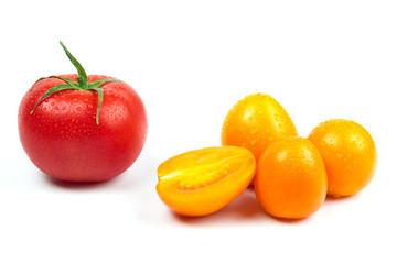 Heap Multicolored Ripe Fresh Cherry Tomatoes on white background