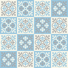 ethnic tile pattern in blue, gray colors