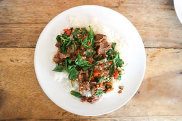 stir fried pork or stir beef with holy basil