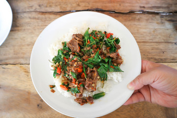 stir fried pork or stir beef with holy basil