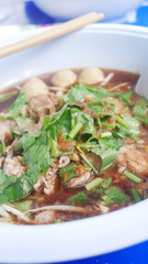 Boat Noodle thai food street food pork ball, pork with vegetable