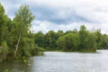 Beautiful view of lake in summer cloudy day