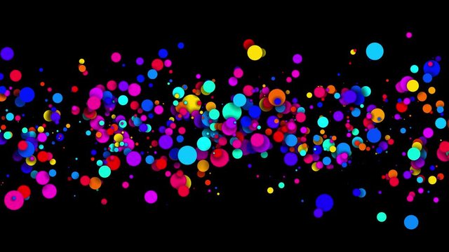 4k looped seamless abstract background, beautiful multi-colored circles in flat style like paint bubbles or dye droplets in water. Luma matte as alpha channel. Particles increase and decrease 5