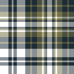 Seamless tartan plaid pattern texture. Dark olive green, blue, and white check plaid background for autumn winter flannel shirt, scarf, blanket, throw, duvet cover, or other modern textile print.