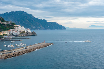 Fototapeta premium Amalfi cityscape on coast line of mediterranean sea, Italy