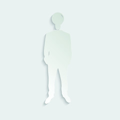 paper Businessman icon. man silhouette. Businessman with bulb instead of the head 