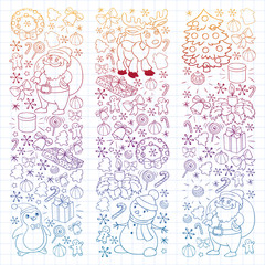 Merry Christmas and happy new year. Santa Claus, deer, snowman, penguin. Vector pattern.