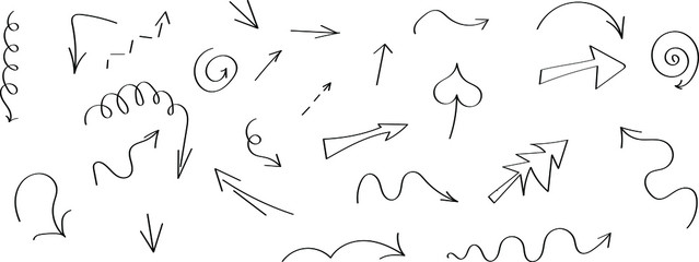 Doodle set drawing objects. Hand drawn abstract grunge arrows, vector abstract arrows for design use.