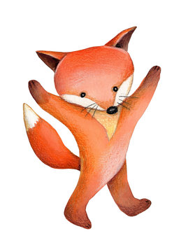 Watercolor illustration of cute little fox.