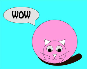 A series of spherical animals. Spherical pink cat on a blue background.