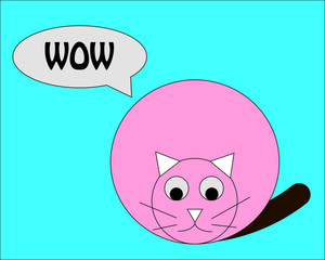 A series of spherical animals. Spherical pink cat on a blue background.