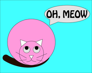 A series of spherical animals. Spherical pink cat on a blue background.