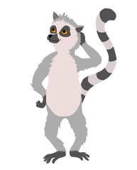 vector illustration of a cute pensive lemur standing on two legs