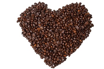 heart made of coffee beans. isolate on white background